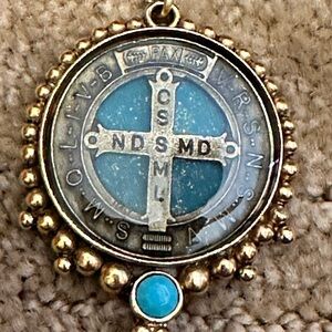 Virgins Saints and Angels Turquoise and Gold Decorative Medallion Necklace